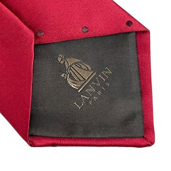 Lanvin Paris Champagne‎ Mumm Designer Silk Necktie Red Brown Dots - Picture 3 of 5